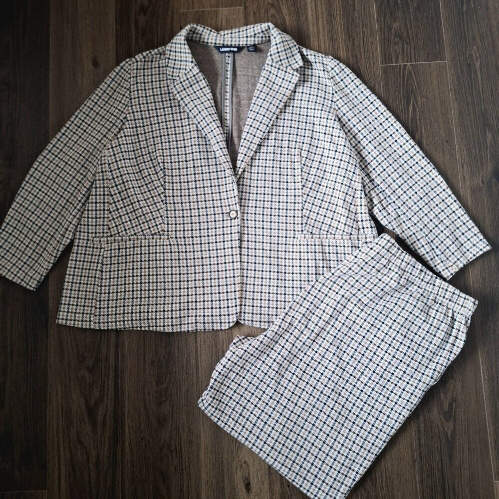 💙 Lands End Blazer Pants Set Plaid Elastic Waist Pockets Soft Size 2X Stretch P